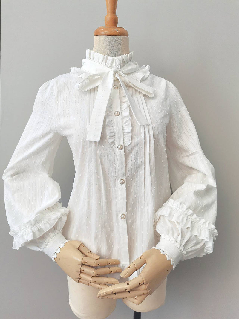High Collar Ruffled Lace Long Sleeve Blouse – Lolita Collective