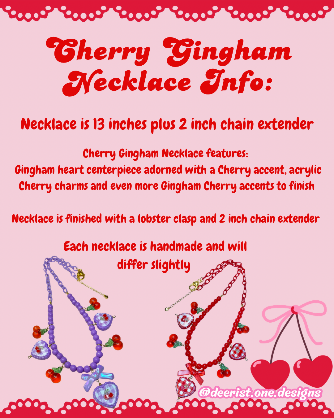 Cherry Gingham Necklace - 4