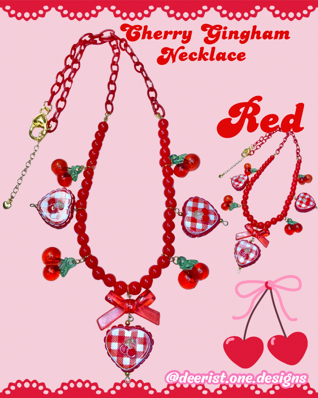 Cherry Gingham Necklace - 3