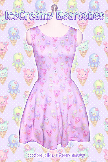 Ice Creamy Bearcones Sleeveless Skater Dress