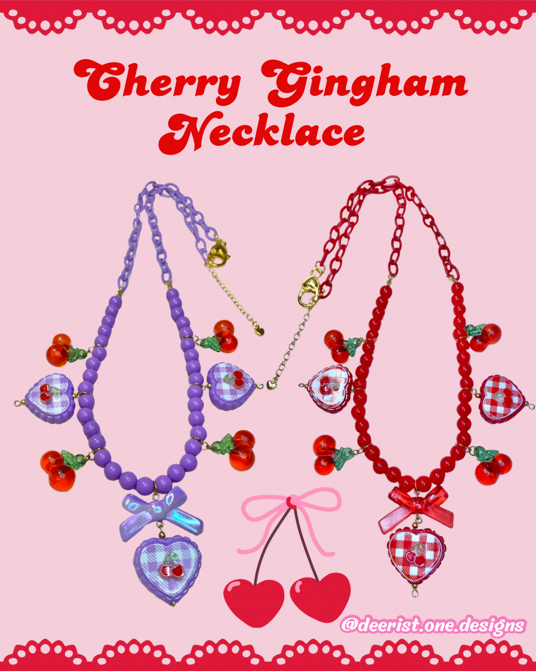 Cherry Gingham Necklace - 1