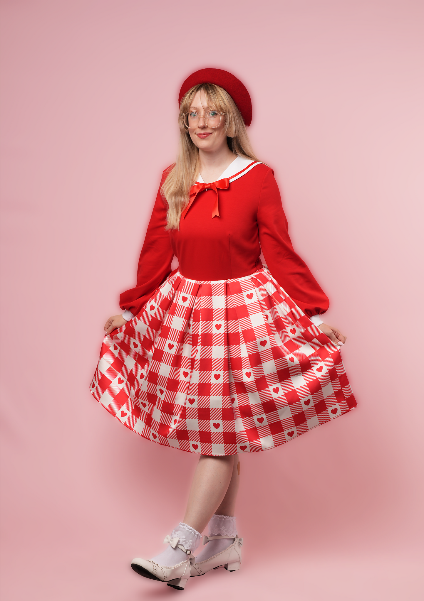 gingham hearts oversized sweater dress Handmade Oversized Heart Sweatshirt - Cozy Gray Crewneck with Red Gingham Heart Appliqu - Valentines Day Gift