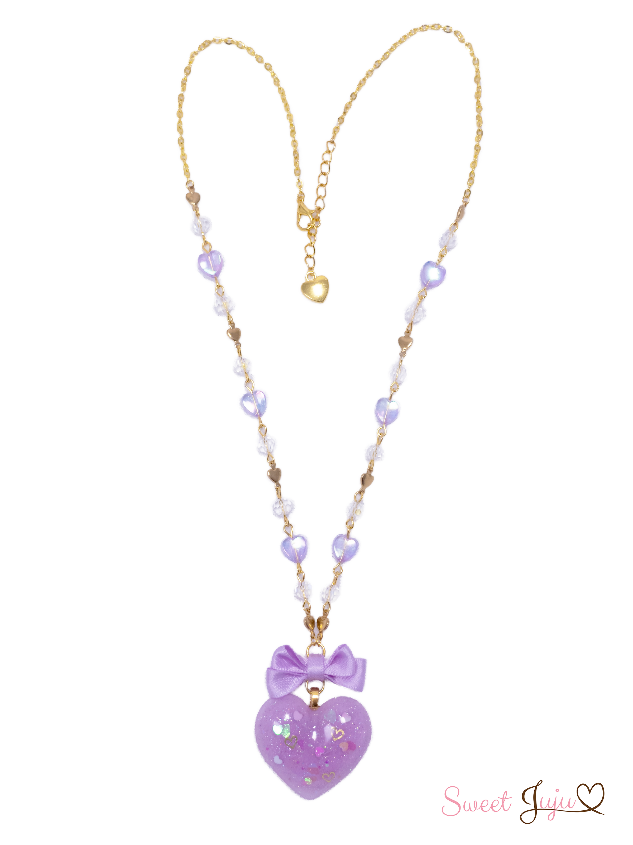 lovely glitter heart necklace lavender whole