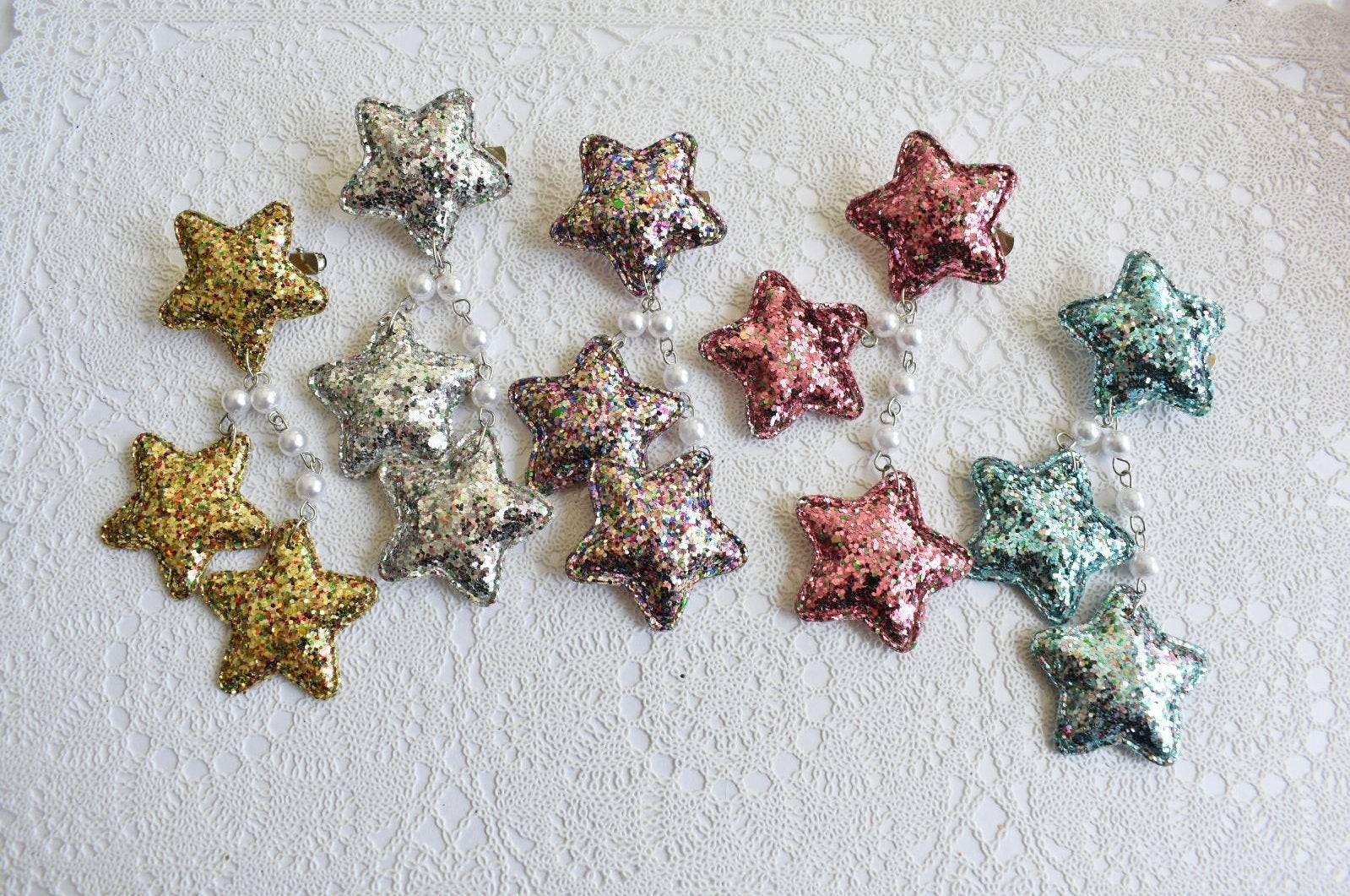 2-Way LG Glitter Star Clips (5 Colors) - Lolita Collective