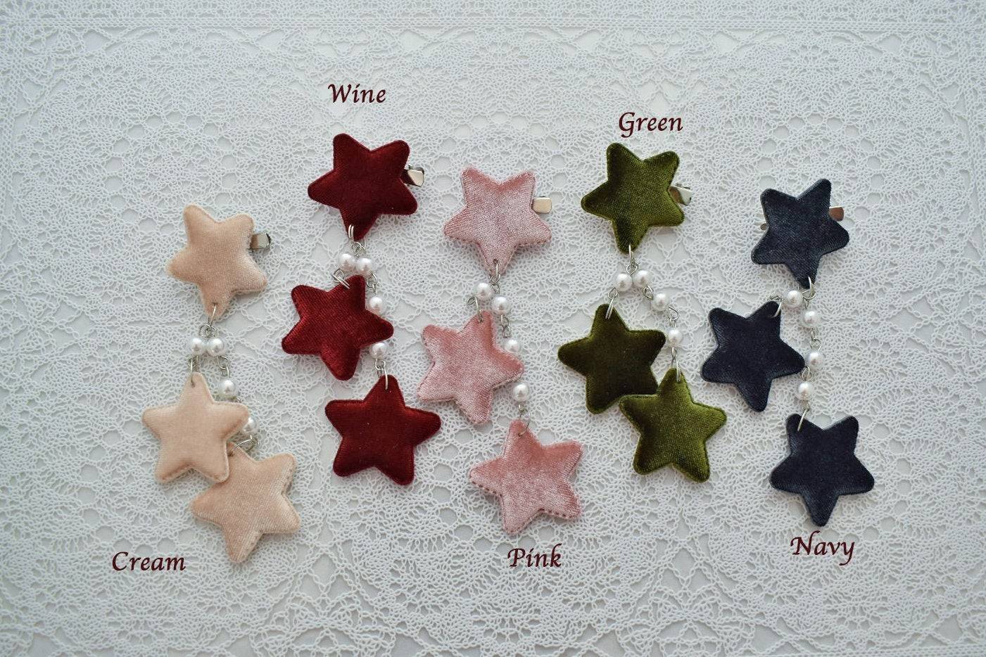 2-Way Velvet Star Clips (5 Colors) - Lolita Collective