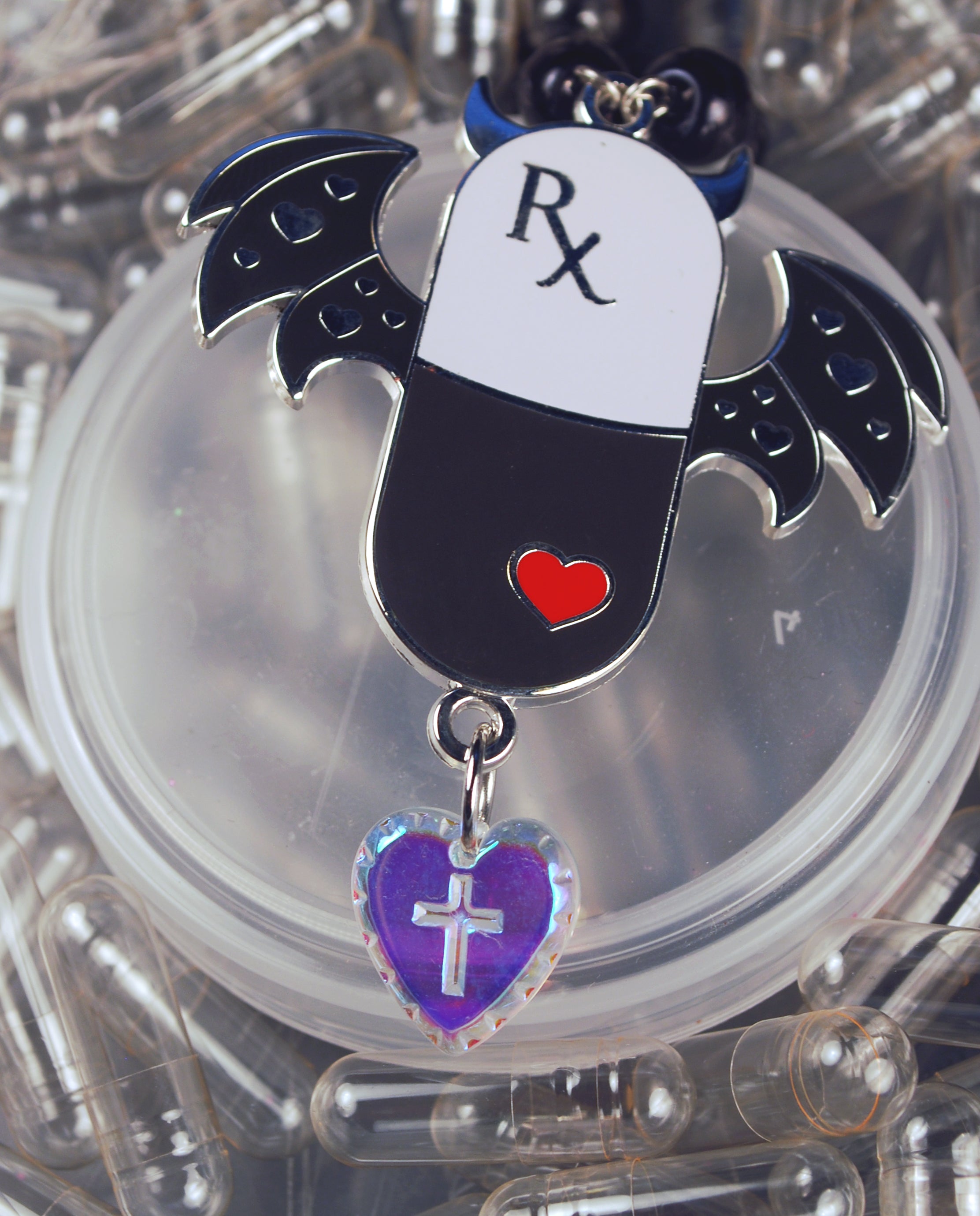 Let Me Down Pill Pin in Oxycodone (Black - Grey) - Lolita Collective