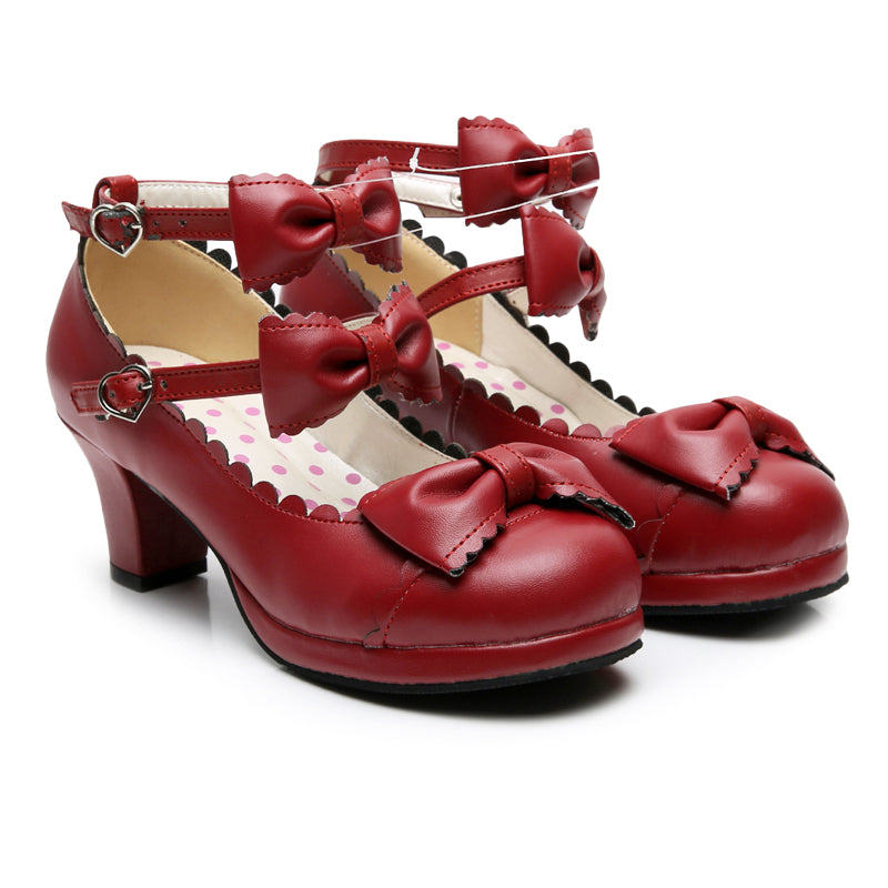 Triple Ribbon Bow Platform Heels - Lolita Collective
