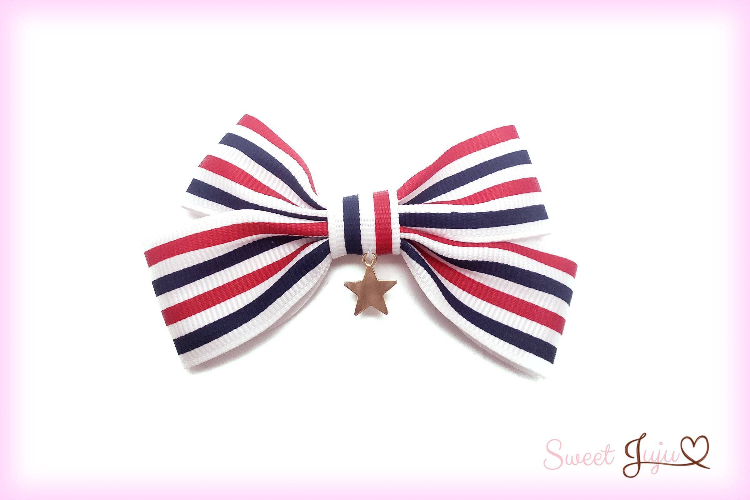 Sailor Stripe Ribbon Bow Clip - Lolita Collective