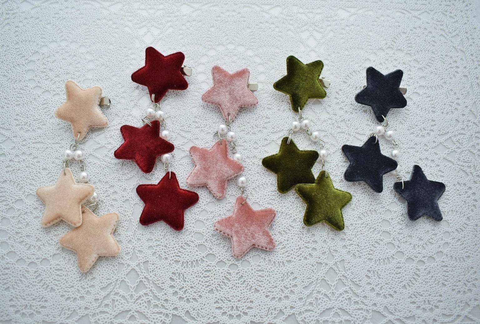 2-Way Velvet Star Clips (5 Colors) - Lolita Collective