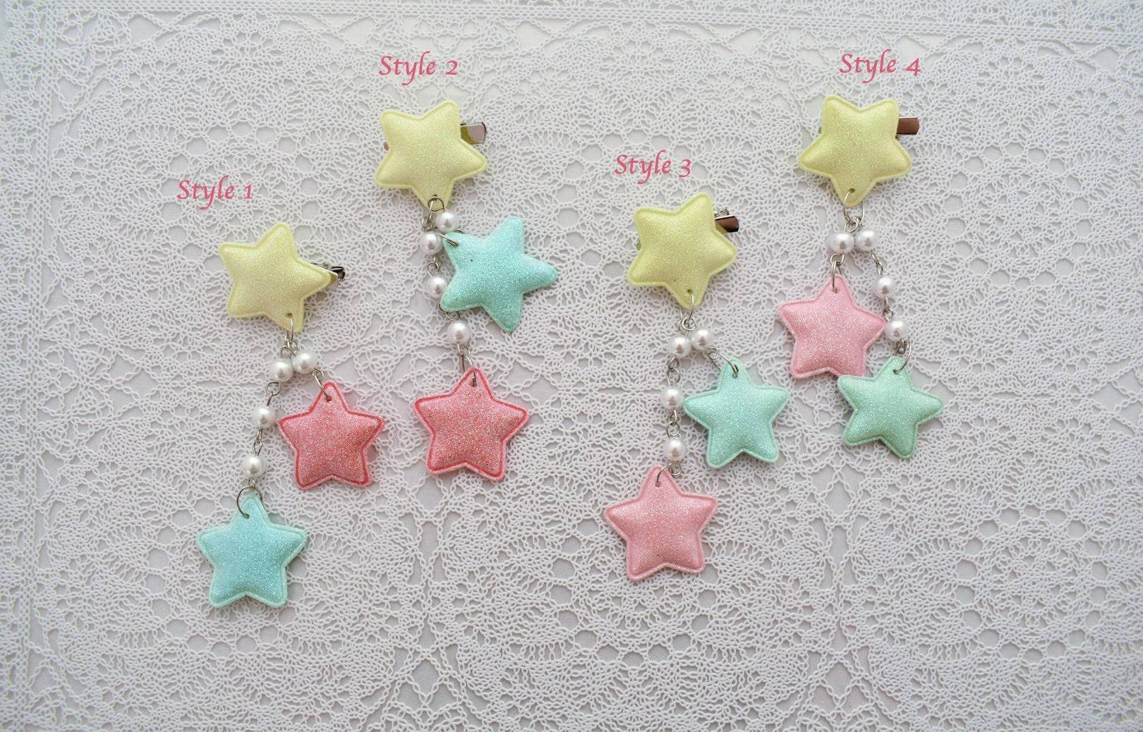 2-Way Multi Pastel Star Clips (4 colors) - Lolita Collective