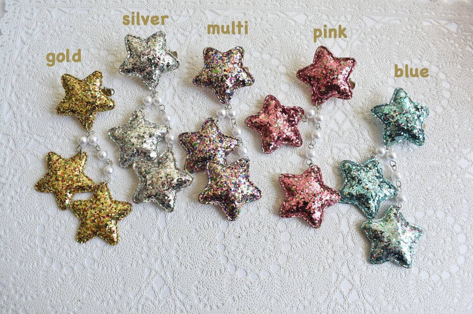 2-Way LG Glitter Star Clips (5 Colors) - Lolita Collective