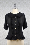 Peter Pan Collar Short Sleeve Blouse in Black (Multiple Sizes) - Lolita Collective